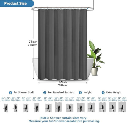 2-in-1 Waterproof Fabric Shower Curtain - No Separate Liner Needed, Hotel-Style Waffle Weave, Effortless Cleaning & Washable Bathroom Shower Curtain Set,72Wx78H,Chocolate Grey