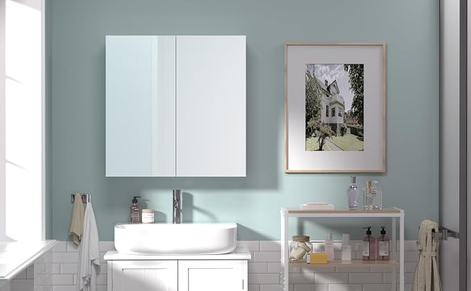 Reflexon 24x24 inch Bathroom Wall Cabinet, Storage Cabinet, Medicine Cabinet with 2 Door and Adjustable Shelves, Grey (Assembly Required)