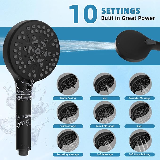 10" Metal Filtered Shower Head with 10-Mode Handheld, Matte Black | NSF/ANSI/CAN 372 Certified, High Pressure Showerhead Combo, 20 Stage Shower Filter, 11" Shower Arm, 71" Hose, Shower Holder