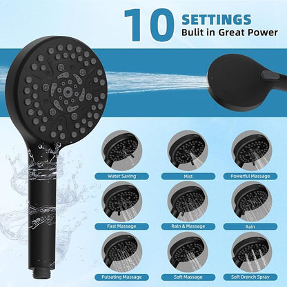 10" Metal Filtered Shower Head with 10-Mode Handheld, Matte Black | NSF/ANSI/CAN 372 Certified, High Pressure Showerhead Combo, 20 Stage Shower Filter, 11" Shower Arm, 71" Hose, Shower Holder