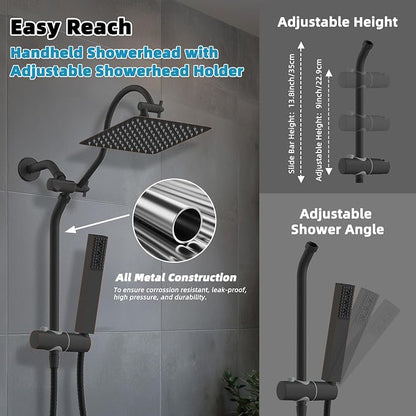 Hibbent 10'' Rainfall Shower Head with 4-Spray Handheld, Oil Rubbed Bronze | cUPC Certified High Pressure Showerhead Combo, 12'' Adjustable Extension Arm, Extension Bar, Easy Reach Holder, 71'' Hose