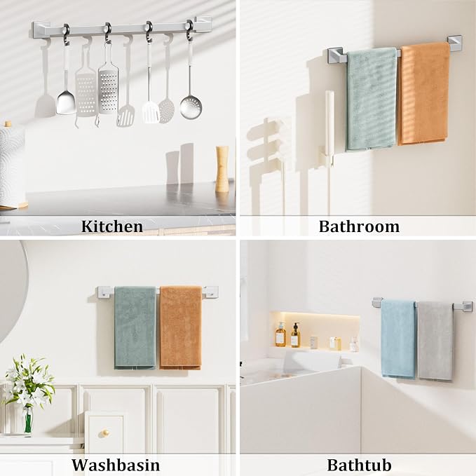 Alise Towel Bar Towel Racks for Bathroom Wall Mount 24 Inch,Brushed Nickel | SUS304 Stainless Steel Bathroom Towel Holder, Full Square Towel Rod Towel Hanger for Bathroom Lavatory Kitchen