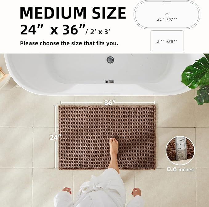 TYUU Waffle Bath Mat, Boho Bathroom Rugs Non Slip, 36x24 Mocha | Super Absorbent Quick Dry Bath Rug, Non-Slip Backing, Soft Waffle Washable Farmhouse Bathroom Mats, Tub, Shower & Home Decor