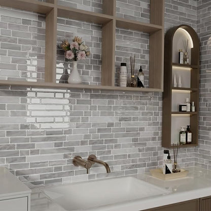 Peel and Stick Backsplash, Self Adhesive 10 Kitchen Tiles 12''x12'' | Greige Brown 3D Wall Tile Back Splash for Kitchen, Bathroom, Laundry Room
