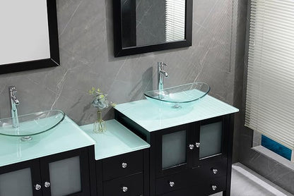 76" Freestanding Wooden Modern Bathroom Vanity with Double Vessel Sink Set Bathroom Mirror Included