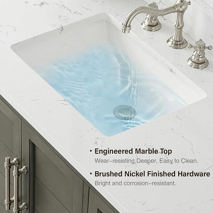 Vanity Art 36 Inch Bathroom Vanity with Single Sink, Silver Grey | Solid Wood, Ceramic Sink, Marble Top, Waterproof Backsplash, Pre-assembled, Soft-close Doors, Ample Storage, Freestanding