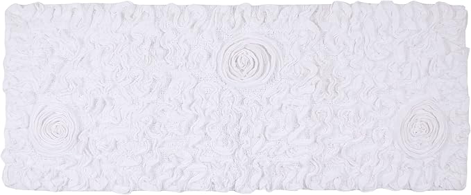 Home Weavers Bell Flower Collection 100% Cotton Tufted Bath Rugs, Extra Soft and Absorbent Bath Rugs, Non-Slip Bath Mats, Machine Washable, Bath Mats for Bathroom Floor and Tub, 21"x54" Runner, White