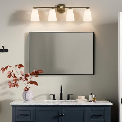 Kichler Marant 33.25" 4-Light Vanity Light with Opal Glass in Champagne Bronze, for Bathroom, Powder Room, Over a Mirror, (33.25" W x 9.5" H), 55217CPZ