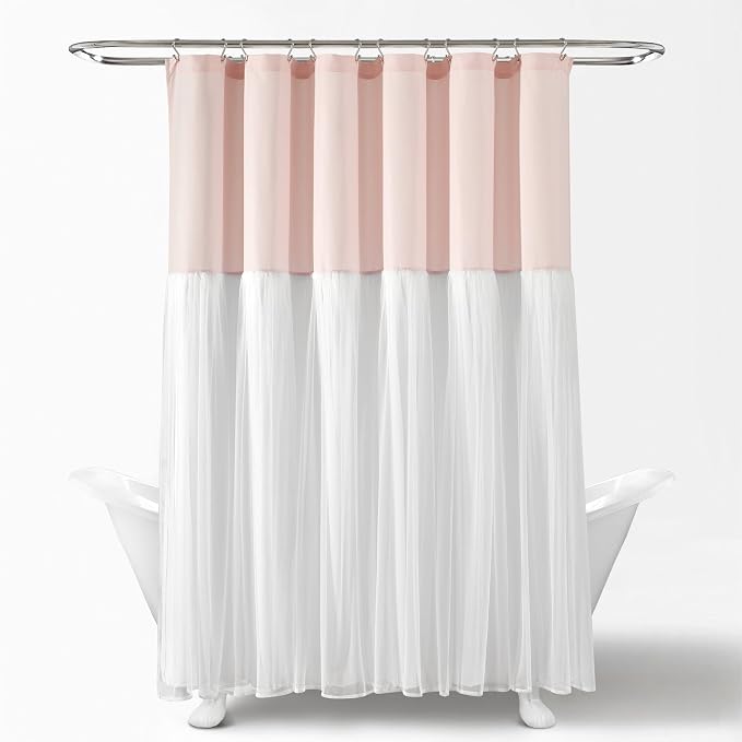 Lush Decor Tulle Skirt Colorblock Shower Curtain Single 72" W x 72" L Light Gray & White - Fabric Shower Curtains for Bathroom - Cute Bathroom Curtain