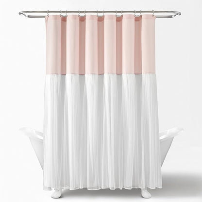 Lush Decor Tulle Skirt Colorblock Shower Curtain Single 72" W x 72" L Light Gray & White - Fabric Shower Curtains for Bathroom - Cute Bathroom Curtain