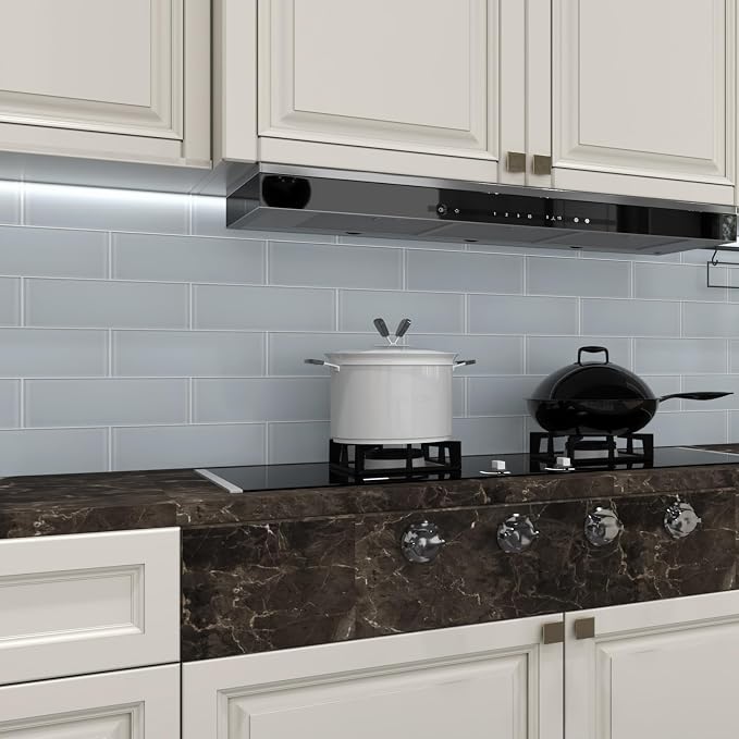 Ice Blue Glass Subway Tile, Glass for Bathroom Kitchen Shower Backsplash Wall, 4 x 12 Inches, 4 Sq.Ft.