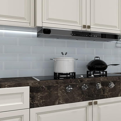 Ice Blue Glass Subway Tile, Glass for Bathroom Kitchen Shower Backsplash Wall, 4 x 12 Inches, 4 Sq.Ft.