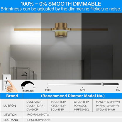 SOLFART Bathroom Light Fixtures 32 Inch Dimmable Bathroom Lights Brushed Bronze Vanity Lights for Bath LED Modern Wall Light D