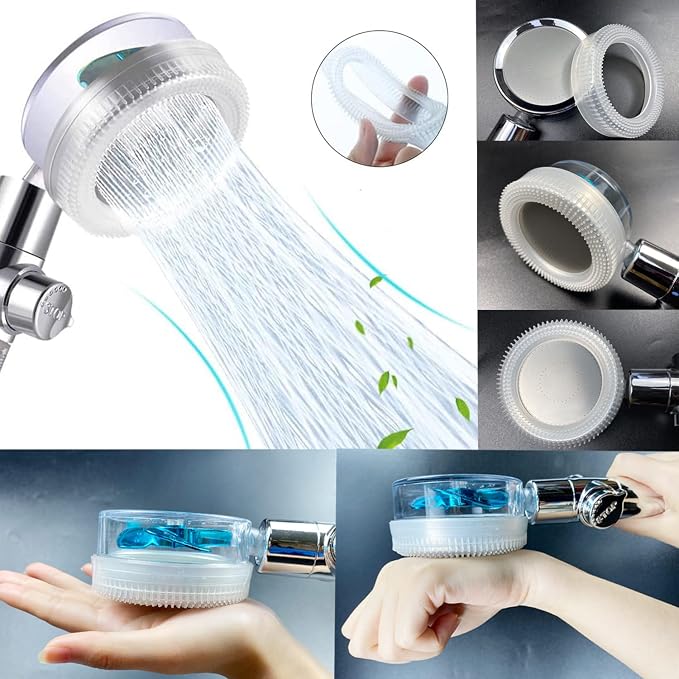 Upgrade High Pressure Vortex Propeller Handheld Filtered Shower Head Kit with Replacement Accessories & 3 Interchangeable Spray Panels-Gray