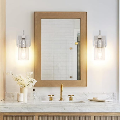 SOLFART 1 Light Vintage Vanity Light Brushed Nickel Bathroom Light Fixture Over Mirror for Bath Glass Shade Wall Light Modern Light Fixture