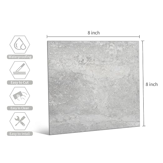 W&S 24-Sheets Peel and Stick Floor Tiles,Light Gray Peel and Stick Backsplash, Self Adhesive Flooring for Bathroom, Bedroom, Living Room, Rigid&Thicker Stick on Kitchen Flooring
