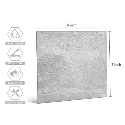 W&S 24-Sheets Peel and Stick Floor Tiles,Light Gray Peel and Stick Backsplash, Self Adhesive Flooring for Bathroom, Bedroom, Living Room, Rigid&Thicker Stick on Kitchen Flooring