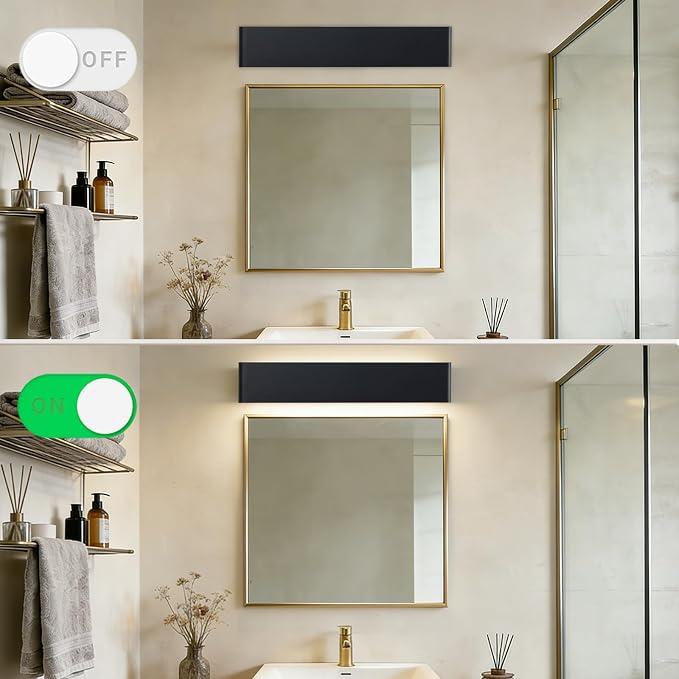 2 Pack 32.6in LED Bathroom Vanity Light, 32W Hardwired Fixture | 5 CCT Adjustable 3000K-6500K. Modern Black Wall Mounted Bathroom Light Fixture. Vanity Lights for Bathroom Over Mirror.
