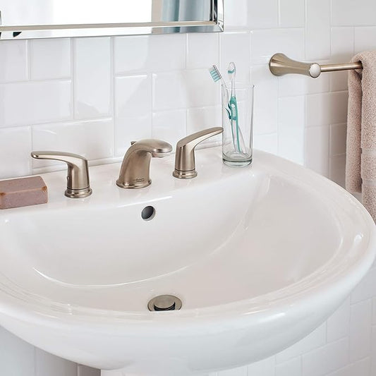 American Standard 7075800.295 Colony Pro 8 in. Widespread 2-Handle Low-Arc Bathroom Faucet with Pop-Up Drain Assembly, 1.2 GPM, Brushed Nickel