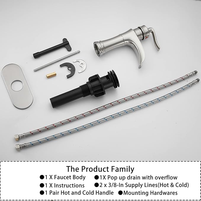 Waterfall Bathroom Faucet Brushed Nickel GGStudy Single Handle One Hole Farmhouse Bathroom Vanity Faucet Basin Mixter Tap Deck Mount with Drain Assembly