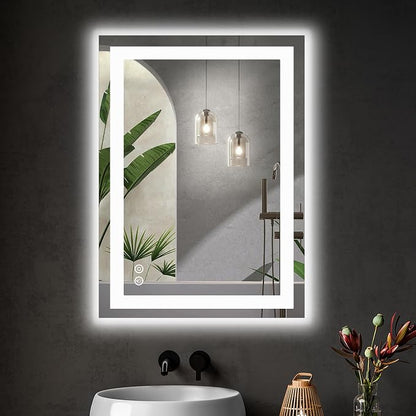 DUMOS 24.1"x32.1" LED Bathroom Mirror, Bathroom Vanity Mirror | Smart Anti-Fog, Front Light and Backlit, 3 Color Temperatures, Dimmable, Memory Function