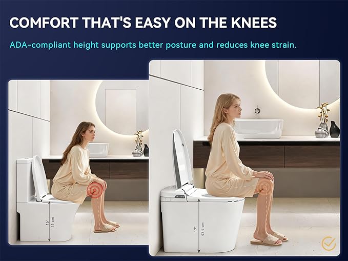 MEJE #Q2Q - Basic Smart Function Toilet with Built-in Heated Seat, Elongated Tankless Toilet with Auto Flushing, Foot Sensor Flushing, Adjustable Seat Temperature, Flush Remote Control, Night Light
