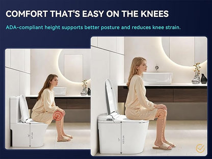 MEJE #Q2Q - Basic Smart Function Toilet with Built-in Heated Seat, Elongated Tankless Toilet with Auto Flushing, Foot Sensor Flushing, Adjustable Seat Temperature, Flush Remote Control, Night Light