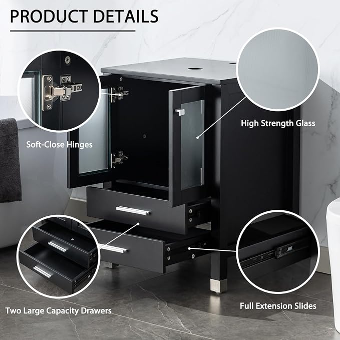 LUCKWIND 72" Bathroom Vanity Sink Combo, Double 24" Main Cabniets with Two 12.6" Side Cabinets, Painted Bathroom Storage Cabinet, Including Black Bowl Sinks, Faucets Without Mirror, Black