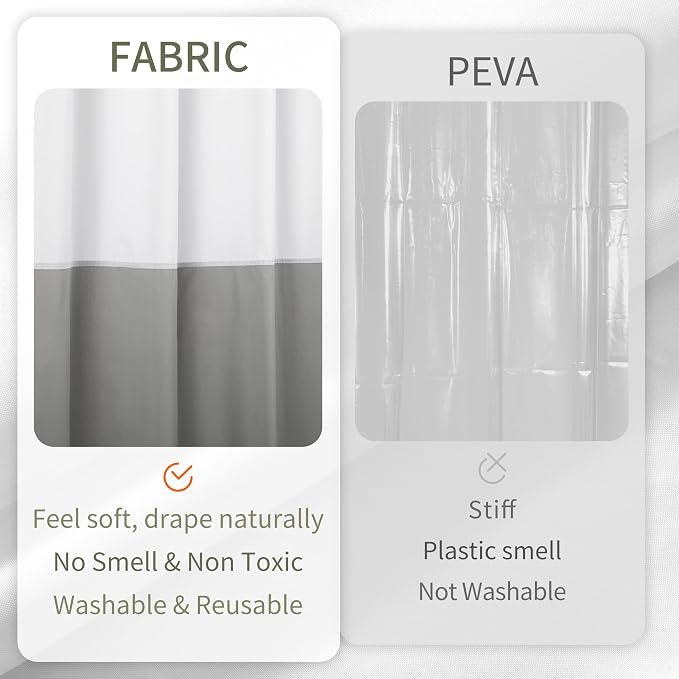 ALYVIA SPRING Waterproof Fabric Shower Curtain or Liner White/Grey, 72x72 | 3 Magnets, Soft Cloth & Hotel Quality, Machine Washable, Light-Weight, Standard Size