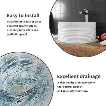 16"X16" Bathroom Vessel Sink, 7" Basin Depth Round Bathroom Sink, Above Counter White Porcelain Ceramic Modern Vanity Sink Rectangle Art Basin