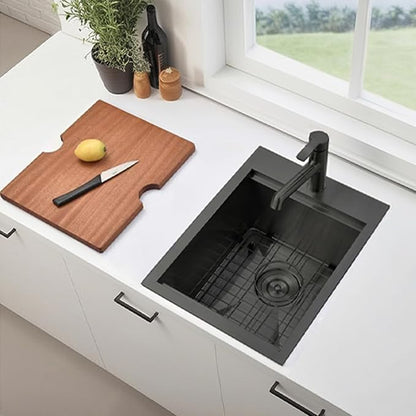 15x20 Inch Gunmetal Black Drop-in Bar Sink, Single Bowl, 16 Gauge Stainless Steel, Topmount, Modern, Workstation Sink with Accessories