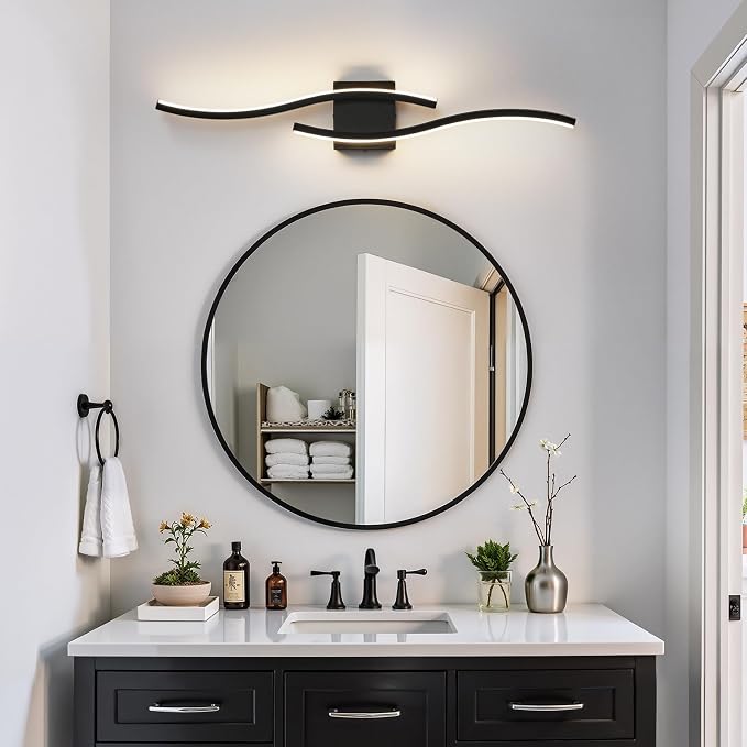 Bathroom Vanity Lights Over Mirror: 31.5 Inch 20W Black LED Bathroom Lighting Fixtures 5CCT Dimmable 2700-5000K Vanity Lighting Modern Bath Sconces Wall Light for Mirror Cabinets Bedroom Living Room