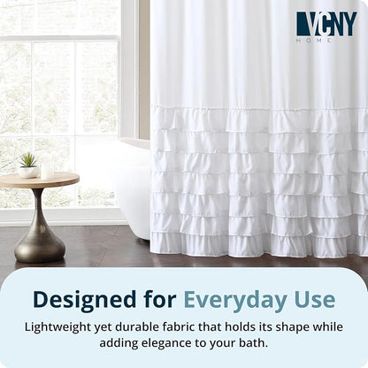 VCNY Home Ruffled Tier Fabric Shower Curtain, Melanie White - 72" x 72" | 100% Polyester | Long Lasting & Easy Clean | Sophisticated Design | Pair with Shower Curtain Liner & Hooks (Not Included)