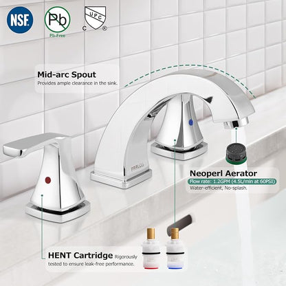 8 Inch Bathroom Sink Faucet Widespread for Vanity, Chrome | Mid Arc, 2 Handle Lead-Free Deck Mount Bathroom Faucet with Pop Up Drain Supply Lines, for 3 Hole Lavatory Utility Sink