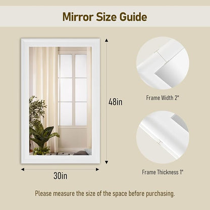 White Wall Mirror for Bathroom,Rectangle Large 30 x 48 inch Vanity Mirrors | Rustic Hanging Mirror for Living Room,Bedroom,Entryway