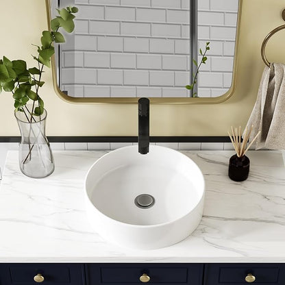 GAOMON Vessel Sink Round, 18"x18" Bathroom Sink White Ceramic Lavatory Vanity Above Counter Vessel Sink Art Basin - white