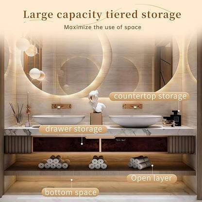 Oneroom Floating Bathroom Vanity Set with Double Sinkbathroom Cabinet with Sink,Giant Mirror-Lighted Vanity Mirror wall Mounted,Bathroom Vanity with Double Sink/wall Mirror for Bathroom