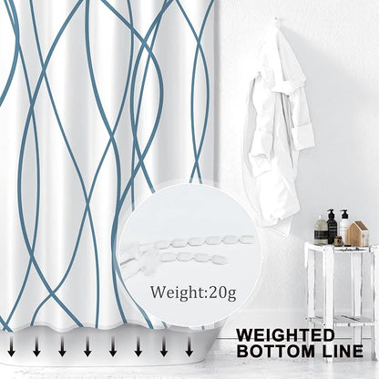 Striped Shower Curtain for Bathroom, Lake Blue, 72" W x 72" L | with Hooks, Modern Hotel Style, Water Repellent, Washable, Weighted Hem