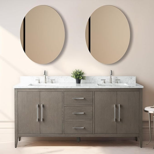 Vanity Art 72 inch Bathroom Vanity with Double Sink & Ceramic Top, Vanity Cabinet with Soft-Closing Doors, Drawers, Solid Wood Frame, Driftwood Gray, Brushed Nickle Handware