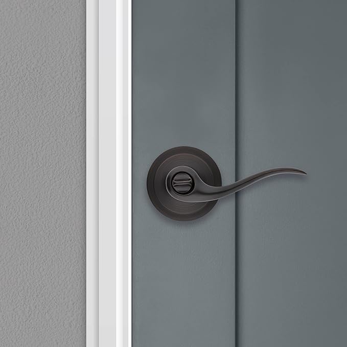 Kwikset Tustin Interior Privacy Door Handle with Lock, Door Lever for Bathroom and Bedroom, Venetian Bronze Reversible Keyless Turn Lock, with Microban Protection (Pack of 4)