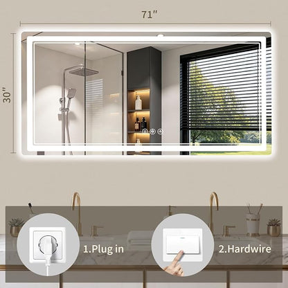 30"x71" LED Bathroom Mirror with Lights, Backlit + Front Lit, Anti-Fog, Lighted Bathroom Mirror for Wall, HD Shatterproof Tempered Glass, Dimmable, Memory Function (Horizontal/Vertical)