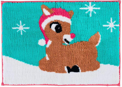 Collectibles Rudolph The Red Nose Reindeer Holiday & Christmas Non Slip Plush Poly Knit Bathroom Mat Rug, 17x24, (Officially Licensed Product) By Franco