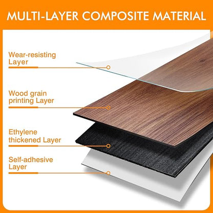 36-Pack 54 Sq.ft Peel and Stick Floor Tiles,Luxury Vinyl Flooring Wood Plank,Self-Adhesive Waterproof for Bedroom, Kitchen, Living Room Home Decor