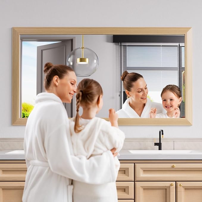 Bathroom Mirror, 50" X30" (Oak Wood Grain) | Metal Frame Mirror for Wall, HD Reflection, Anti-Rust, Horizontally/Vertically, Suitable for Bathroom, Farmhouse, Entryway
