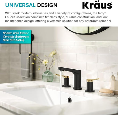 KRAUS Indy Widespread Bathroom Faucet in Spot-Free Brushed Brass/Matte Black with 2 Handles, Pop Up Drain and Supply Lines, FUS-14103SFBBMB
