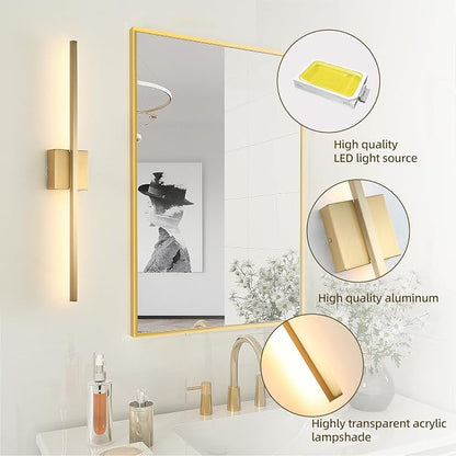 Gold Wall Sconces Set of Two LED Hardwired Dimmable Bedroom | Wall Sconce,Gold Wall Sconce for Bathroom, Living Room, Bedroom, Hardwired 3000K 28 Inch (2 Pack)