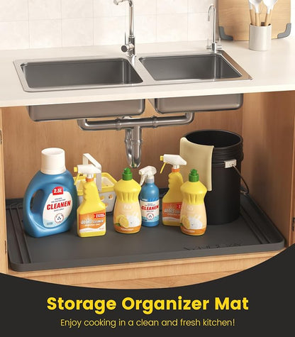 Under Sink Mats for Kitchen Waterproof 34"x22",Grey | Cut to Fit Design for Various Sizes, Leak-Proof Cabinet Protection,Durable Silicone Material,Versatile Home Use