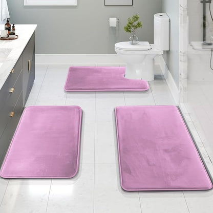 Clara Clark 3 Piece Bathroom Rugs Bath Mat Set, Velvet Memory Foam Bath Mats for Bathroom - Non-Slip, PVC Backing Bath Rugs, Washable - Dries Quickly, Lavender