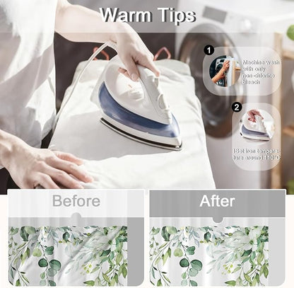 No Hook Shower Curtain and Liner Set, Mint Green Eucalyptus 71x74 | Floral Design, with Snap in Liner, Waterproof, Machine Washable, Quick-Drying, for Hotel Bathroom