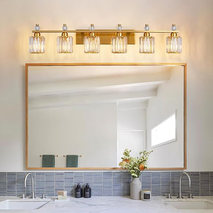 Bathroom Vanity Lights 6-Light Gold Modern Crystal Vanity Light Fixtures Over Mirror Crystal Bathroom Vanity Lighting Fixtures